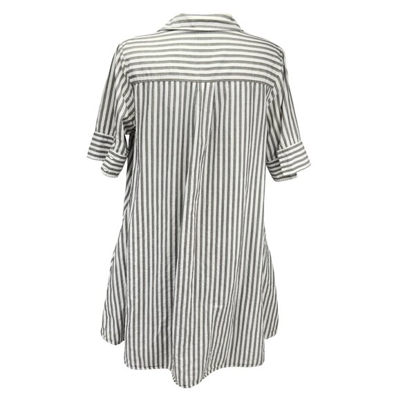 UCHUU Striped Linen-Blend Relaxed Fit Gray White Shirt Dress Tunic US 14 Int XL - Picture 4 of 8